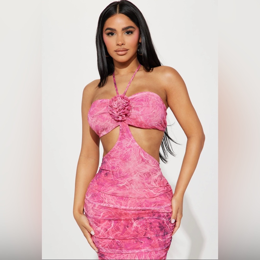 Pink Y2K Sexy Mesh Maxi Dress